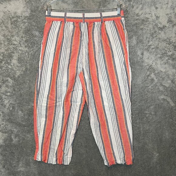 Tommy Hilfiger Women Retro Striped Coastal Preppy Linen Blend Cropped Pant S - Picture 2 of 11